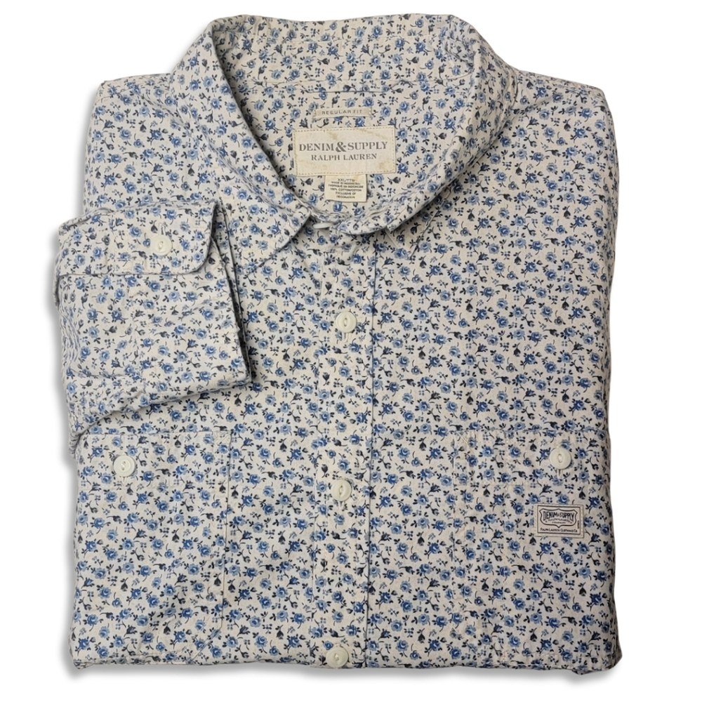 Denim & Supply Ralph Lauren Blue and White Floral Casual Shirt